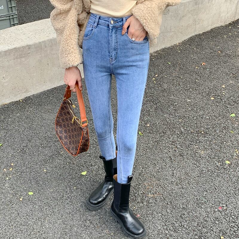 ウェストスキニージーンズ レディーススリムブルーパンツ ウィンター 冬物 ブラックストロベリース87789562192