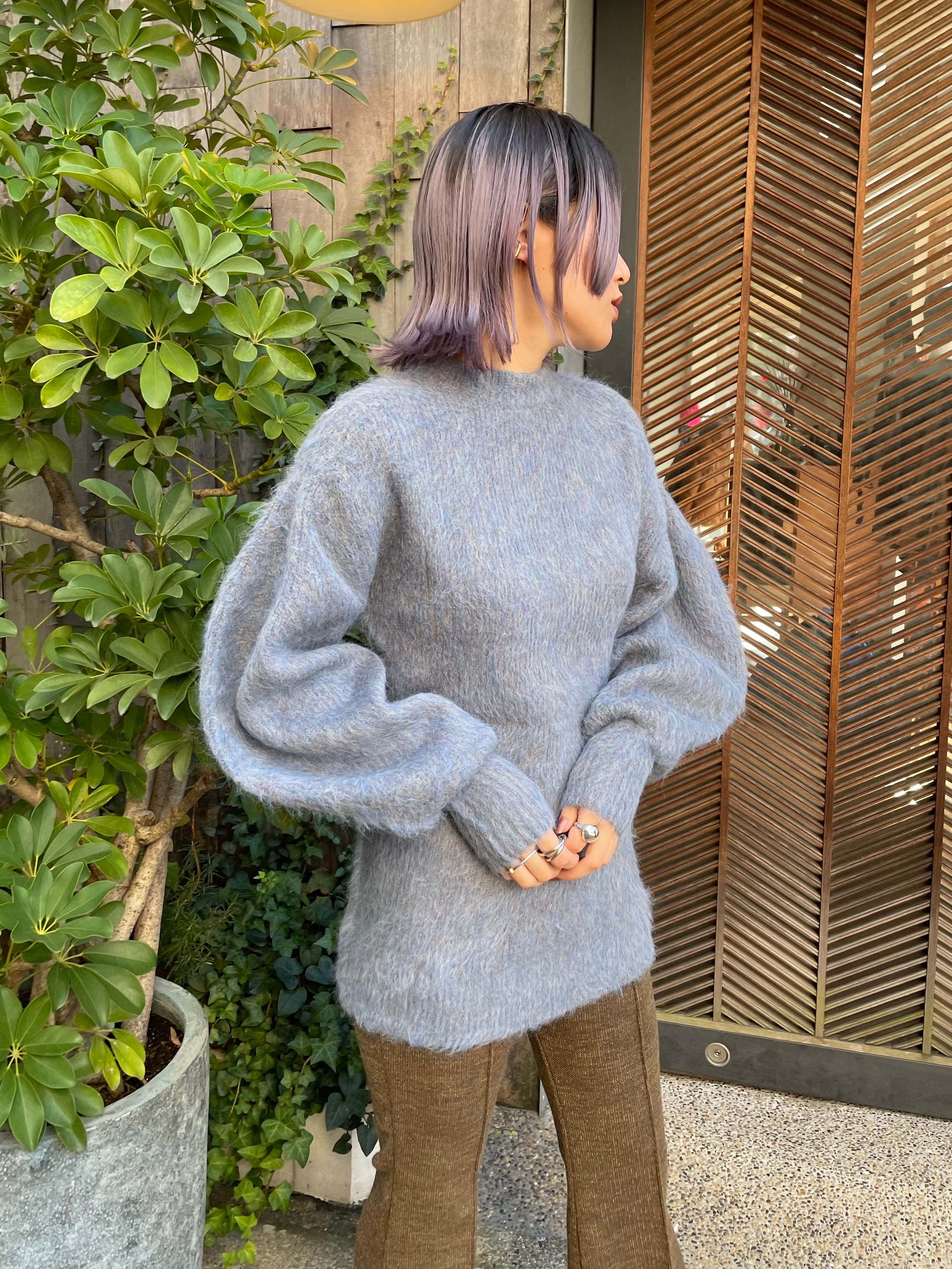 CLANE クラネ 21AW ROUND SLEEVE MOHAIR KNIT TOP ラウンドスリーブモヘアニットトップス ブルー 2