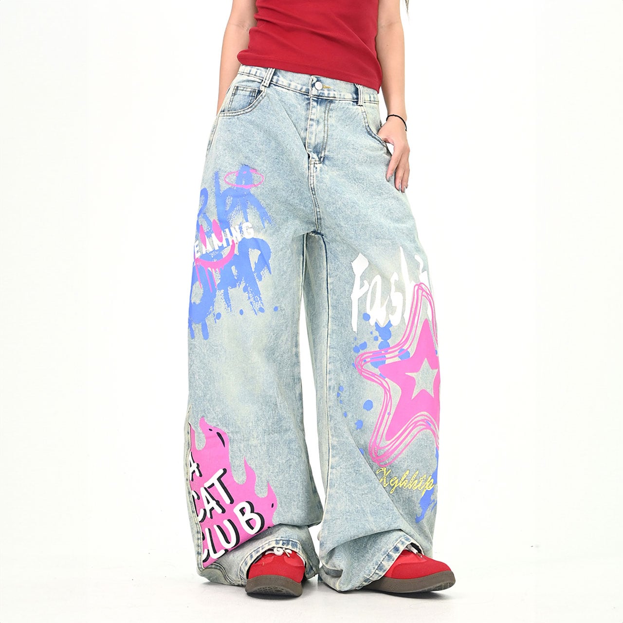 ポップカラーストリートデニムパンツ R01088