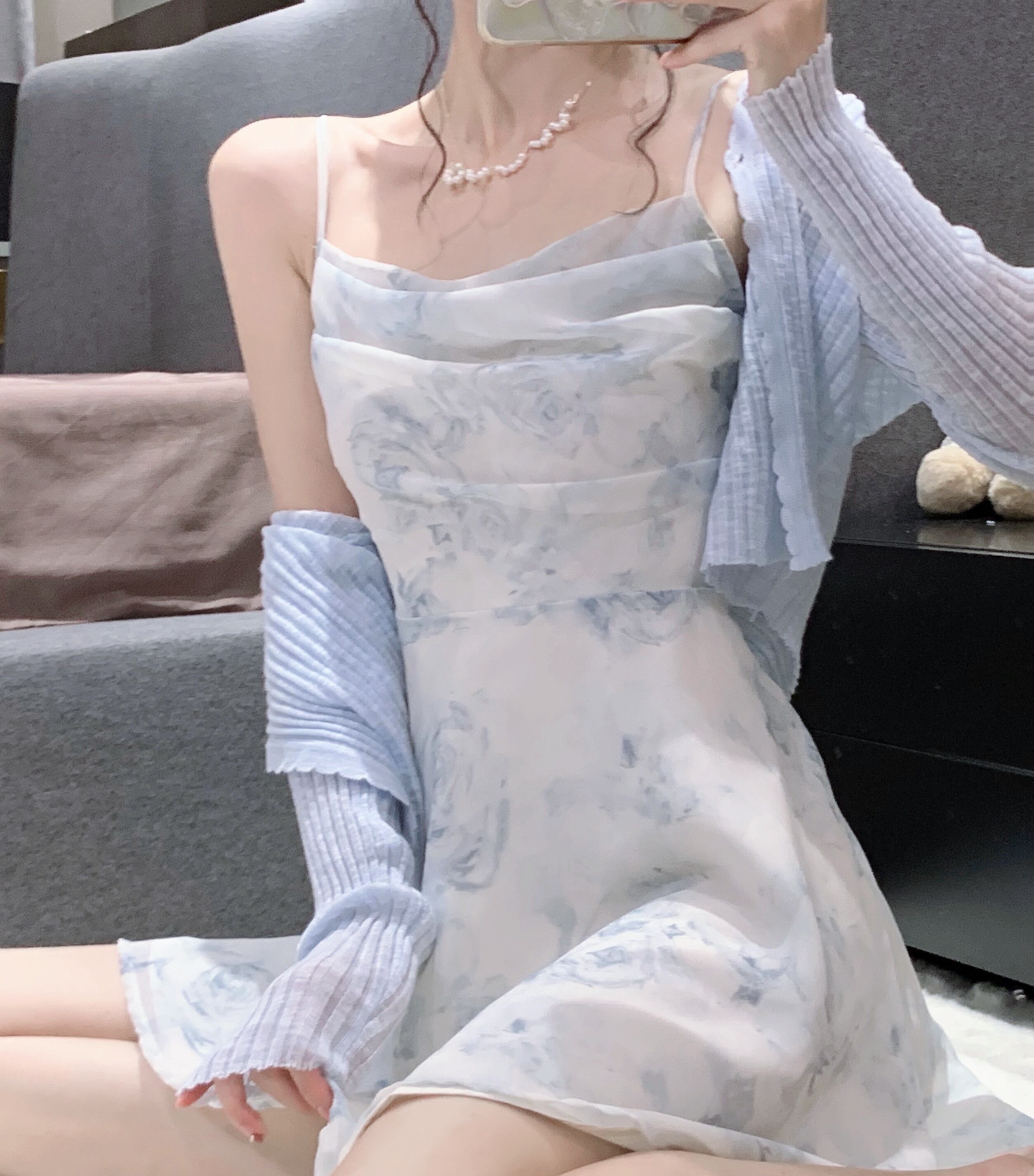 プリントシフォンスカート ドレス 薄手ウェストサマー 夏物 萌量不足59868378988