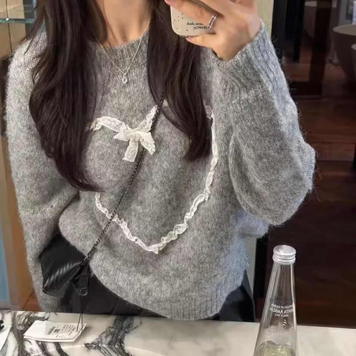 ハートリボンレースニット