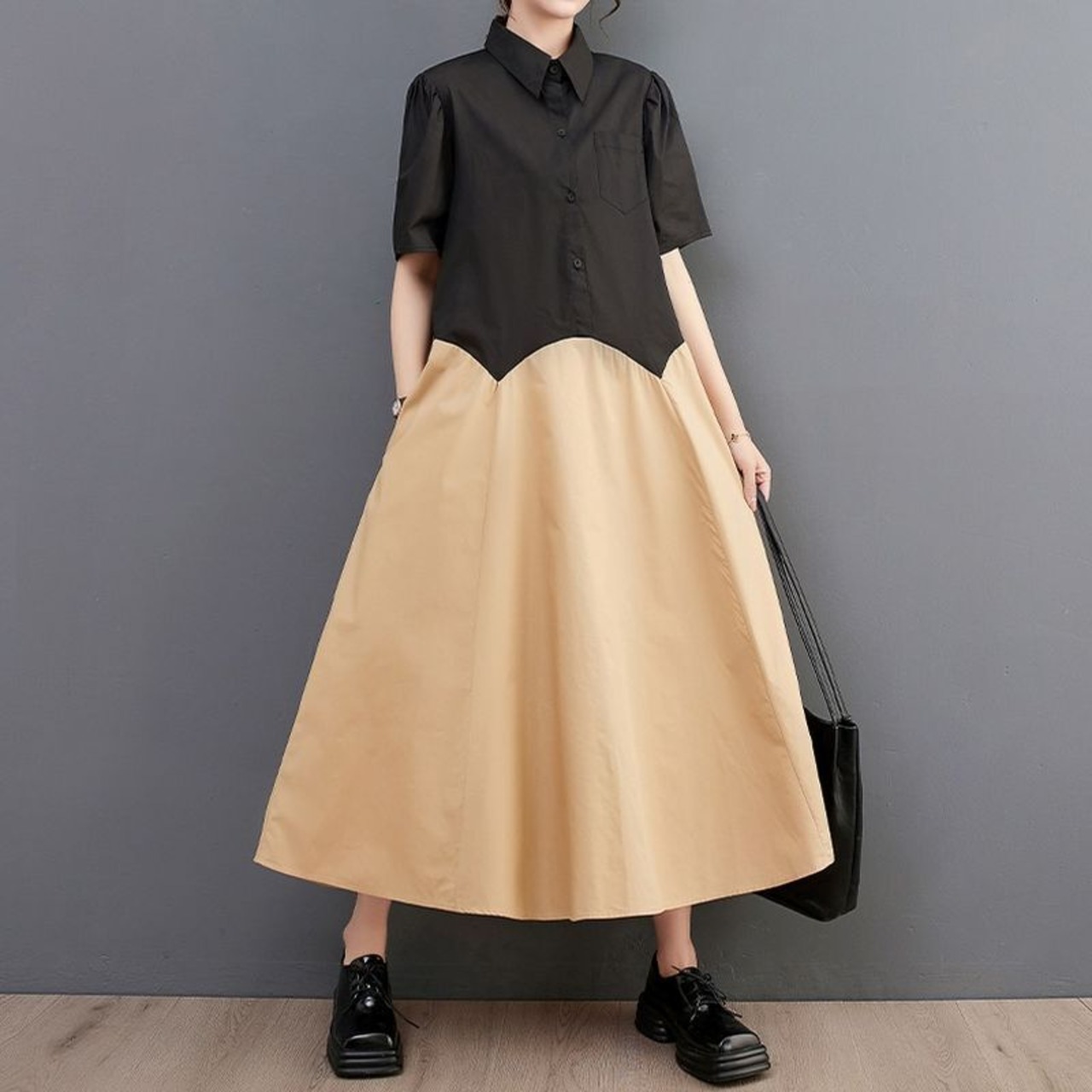 バイカラー フレア シャツワンピース  30101