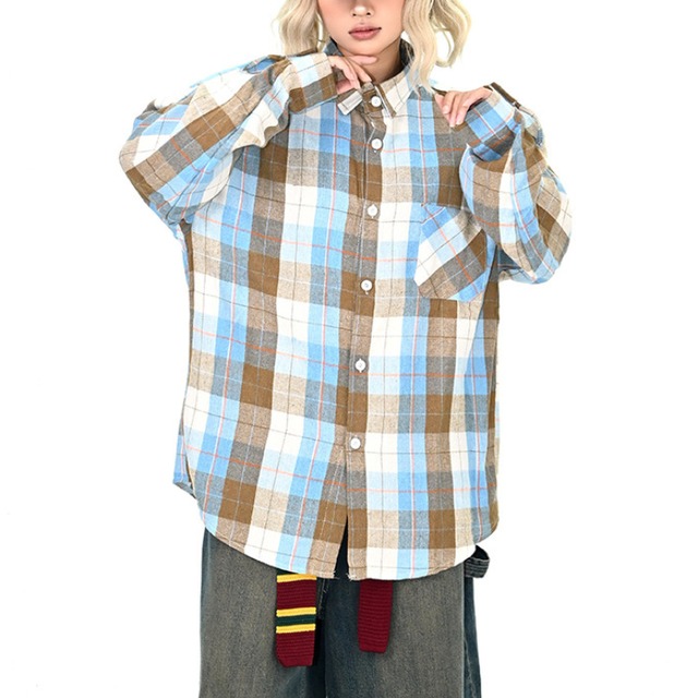 retro color plaid shirt　レトロカラーチェック柄シャツ　J1387