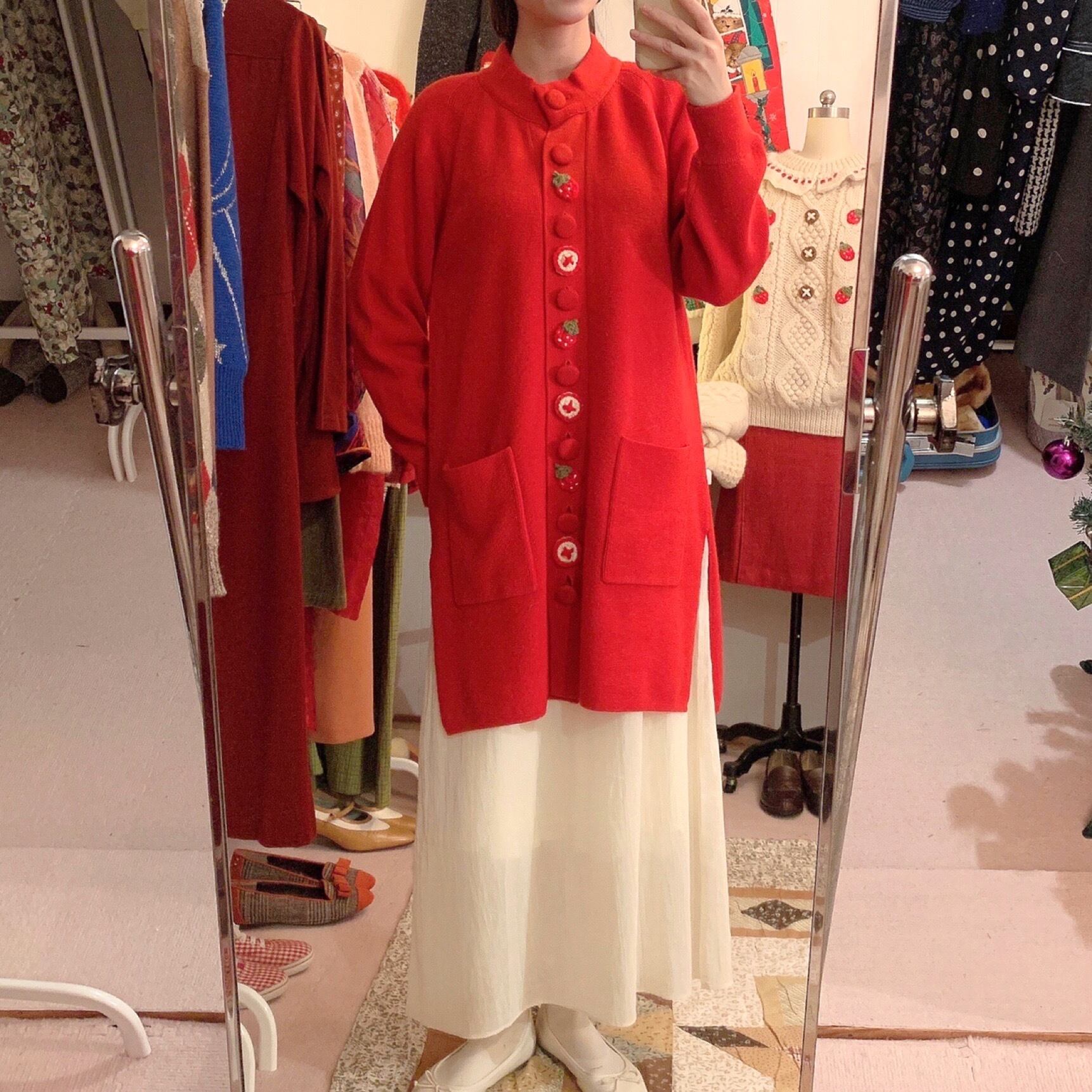 remake : strawberry button long knit cardigan