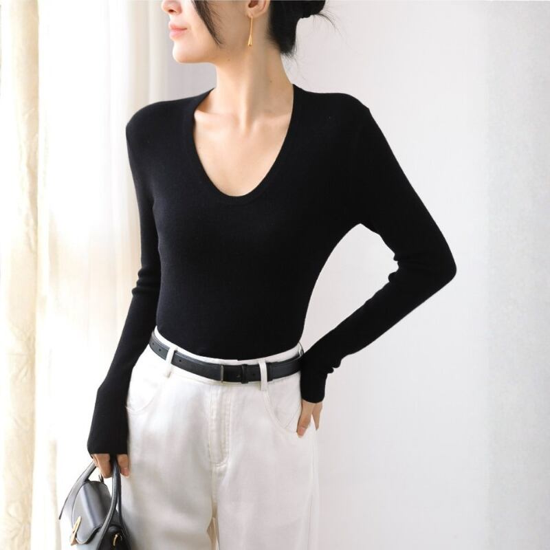 U-neck rib knit long sleeve knit ◆9color 204789
