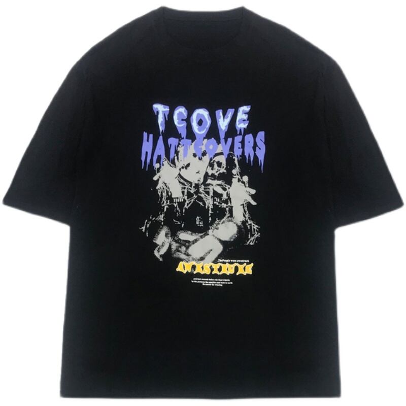 送料無料】KOREA サマーダークプリントルーズTシャツ レディース