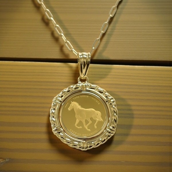 18金×24金】純金ホースコインネックレス ペンダントトップ K18 K24