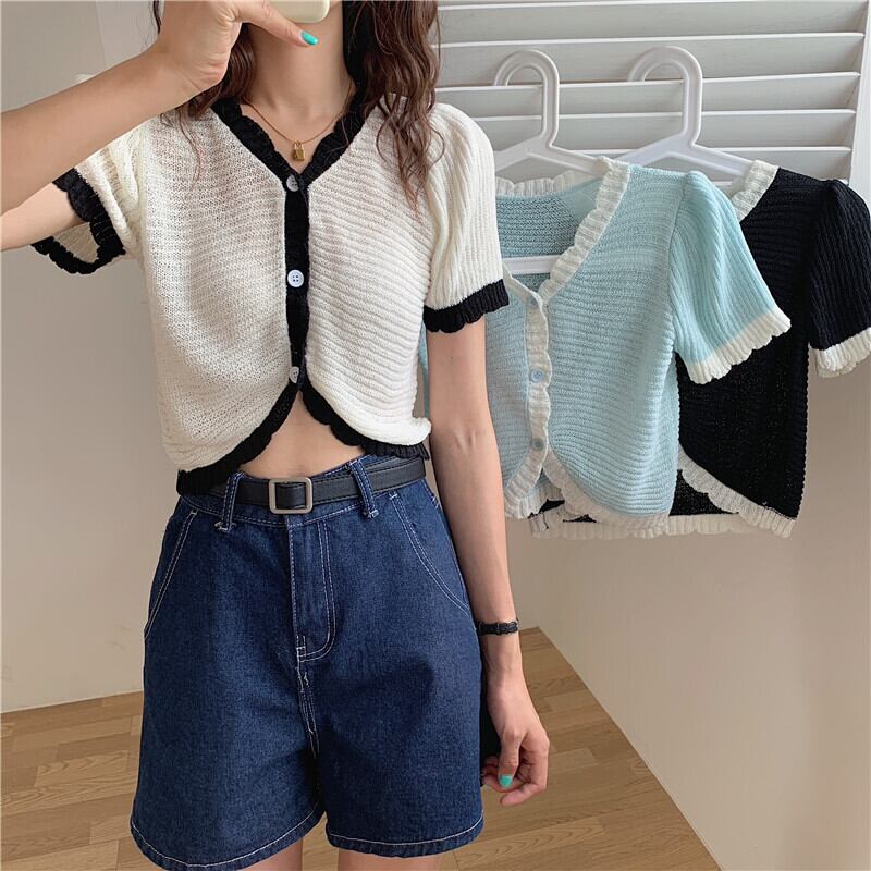 ニットセーター レディースサマー薄手スタイルスタンダードVネックショートトップス レトロ 夏物 YY-ファッション33510421994