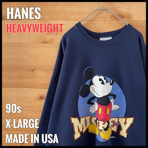 【HANES】90s USA製 Disney ミッキーマウス Mickey Mouse ロゴ プリント スウェット トレーナー オールド ヴィンテージ ディズニー ヘビーウェイト XL ビッグシルエット ヘインズ US古着