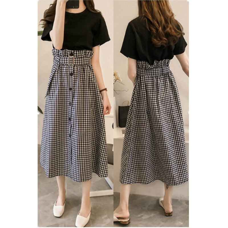 種類1：ブルー/S トップス スカート Tシャツ フレアスカート 膝丈 ひざ