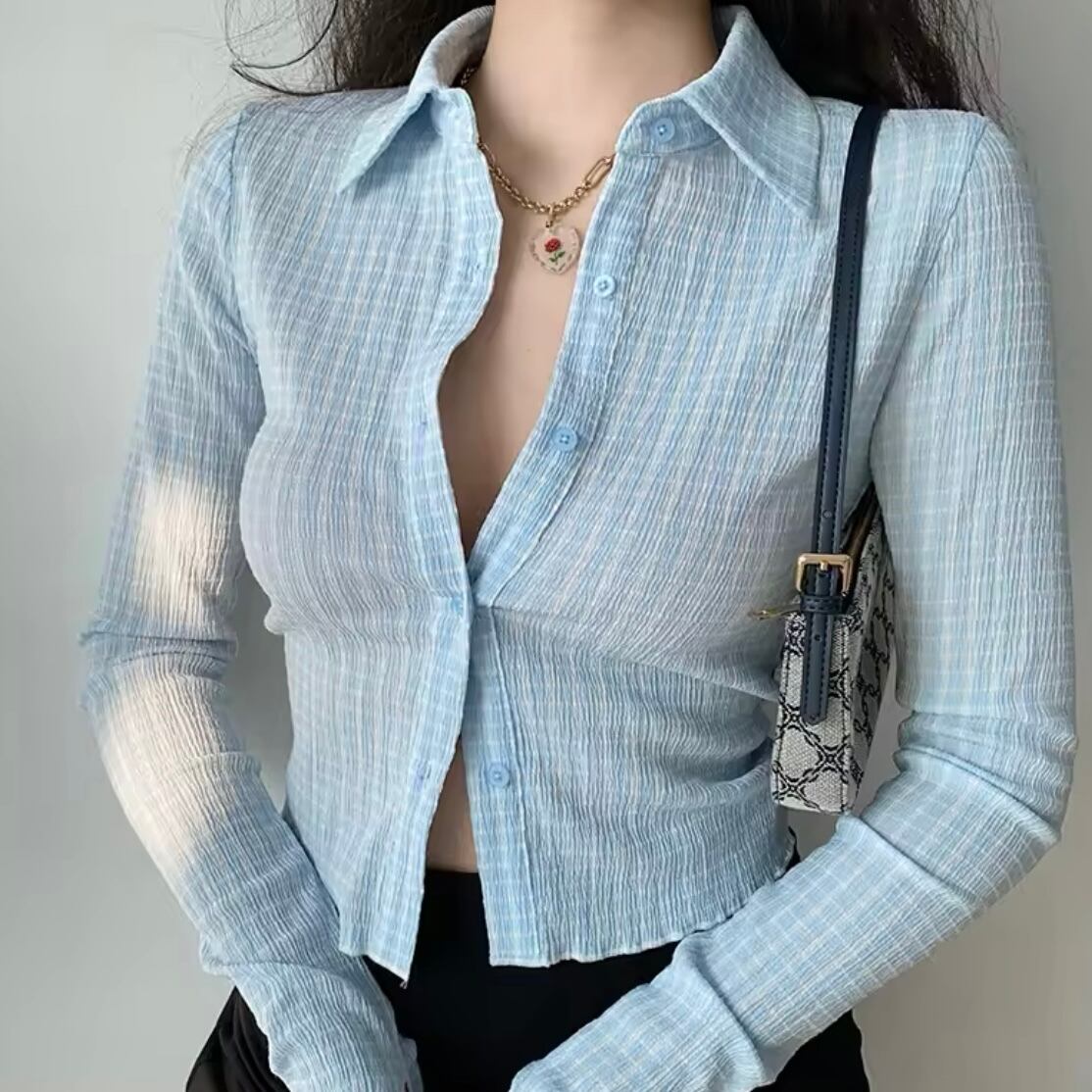 シャーリングチェックシャツ