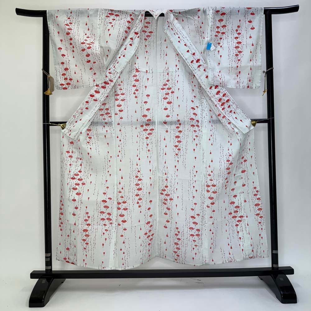 小紋 夏 絽 夏用 洗える着物 裄63.8cm 身丈154cm 花柄 お洒落着 普段着