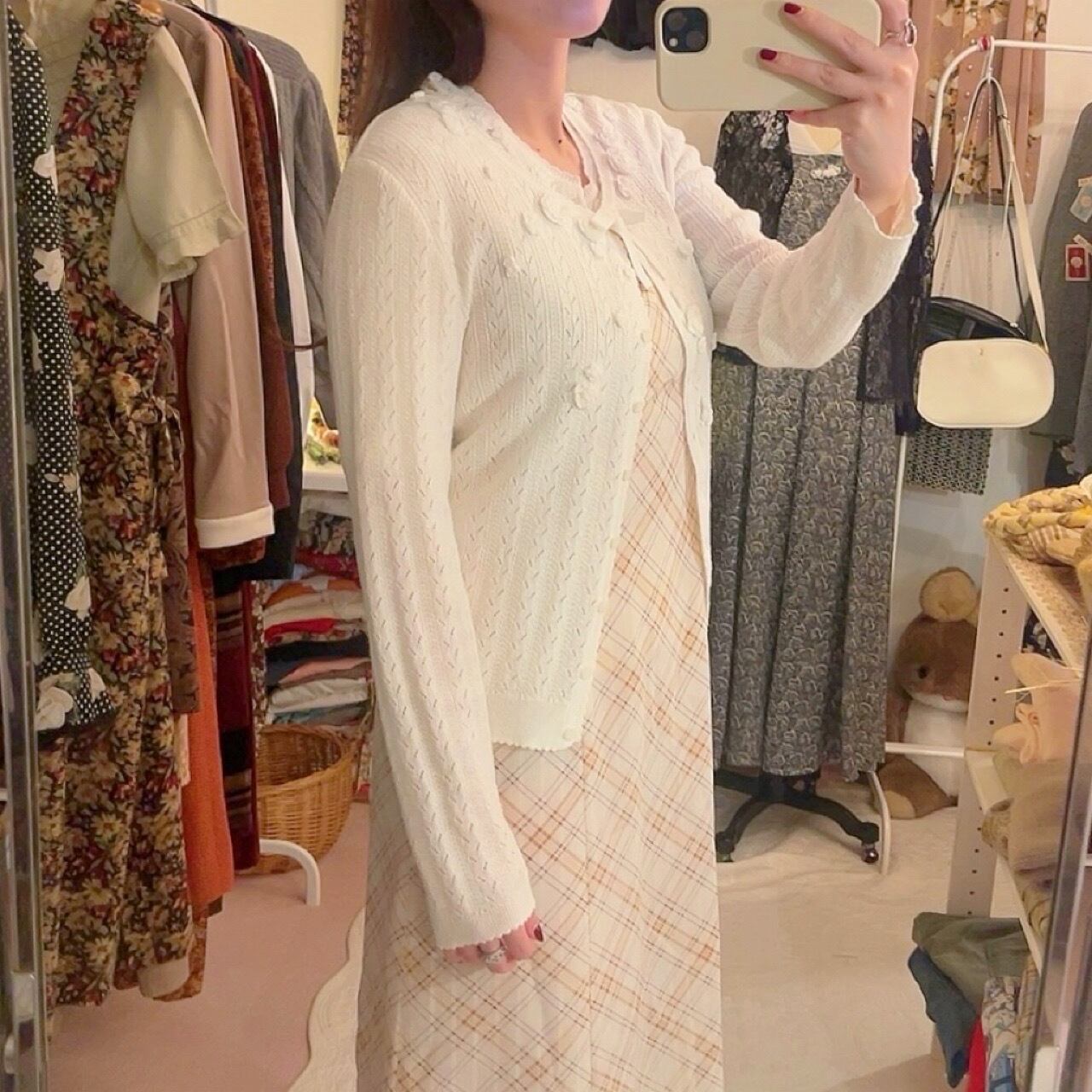 white flower knit ensemble