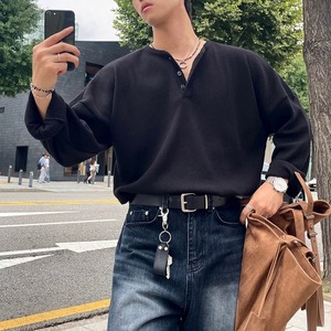ヘンリーネックシンプルリブロングTシャツ　1280
