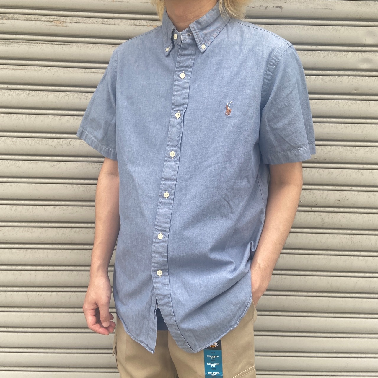 ラルフローレン ボタンダウン半袖シャツ シャンブレーシャツ ポニーマーク M