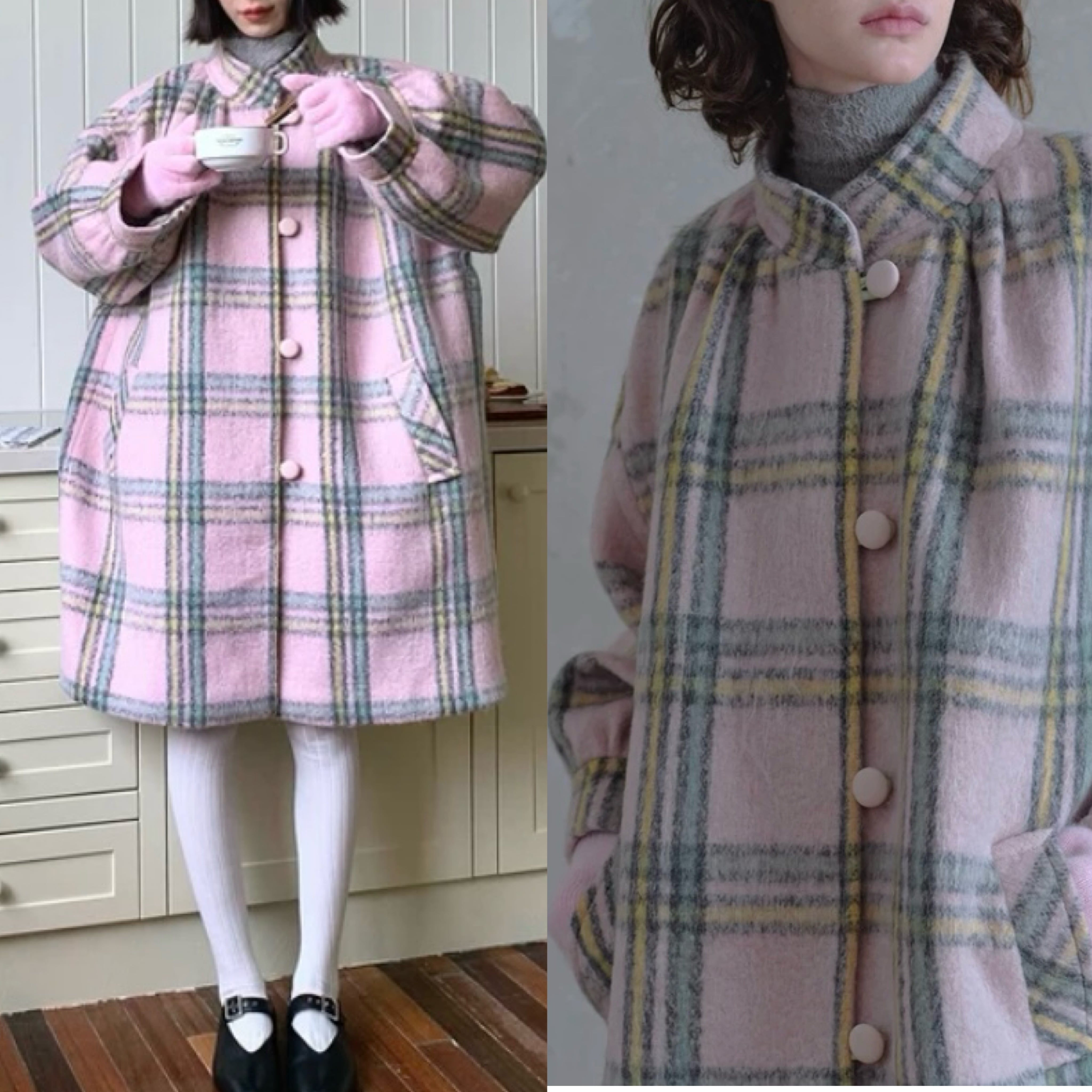 ピンク アウター コート チェック ワンピース | LOVEYsmileSHOP