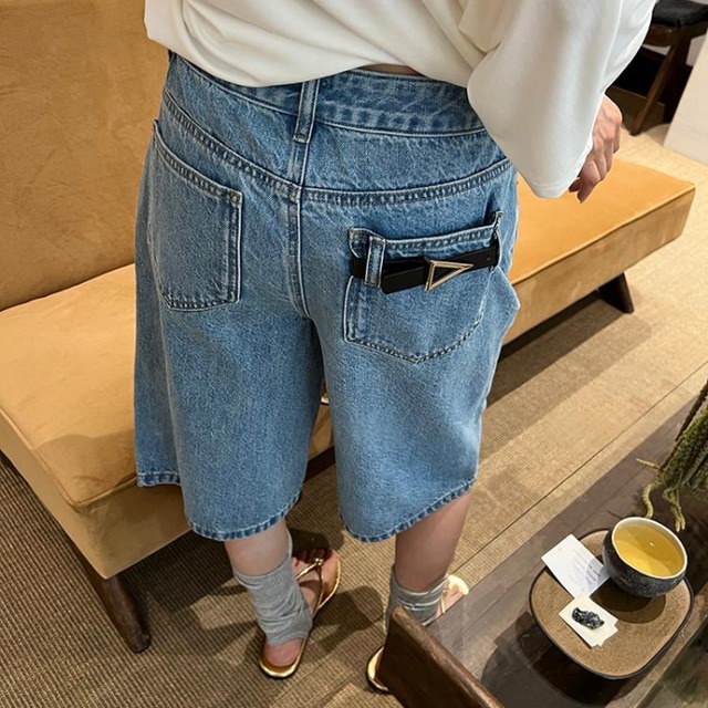 バックポケットベルトデニムハーフパンツ［XS-XL］