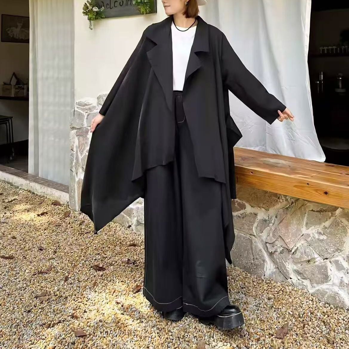 DRAPE OPEN FRONT FLOWY LOOSE LONG COAT M-18548