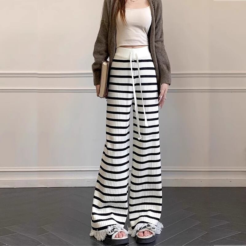ボトムス ストライプ柄 ワイドパンツ レディース ガウチョパンツ