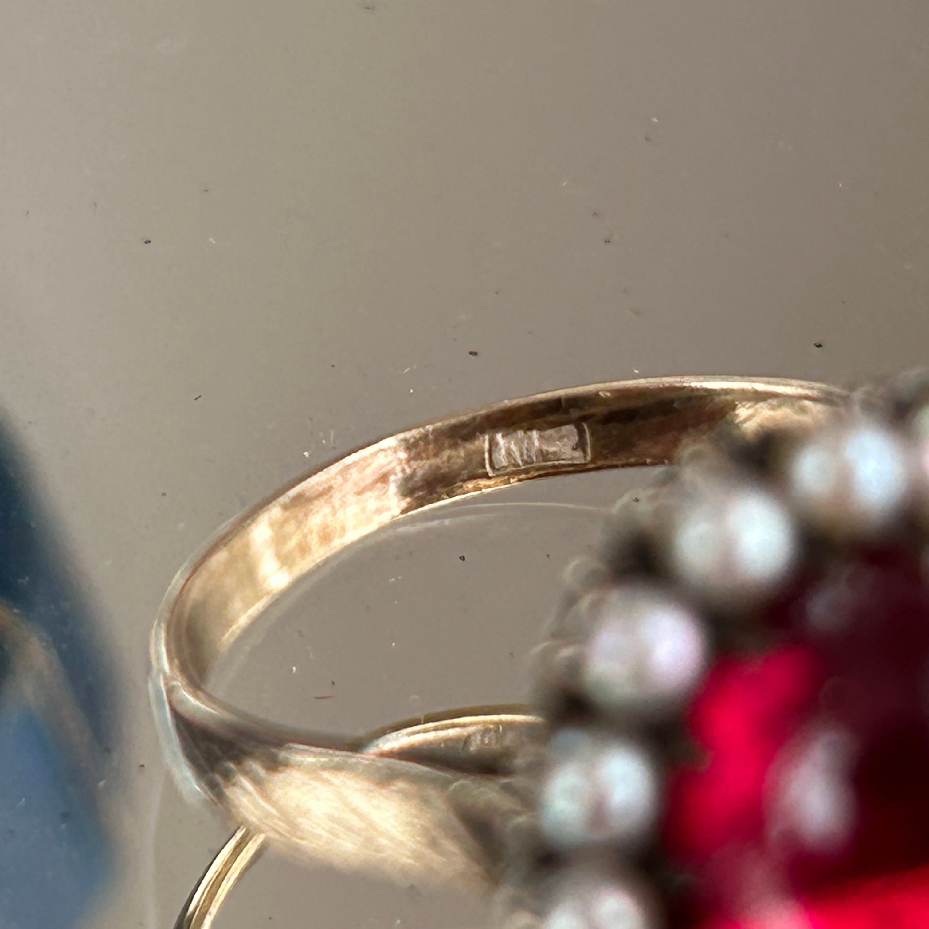 Viotage K12合成ルビーカボッションあこやベビーとりまきリング