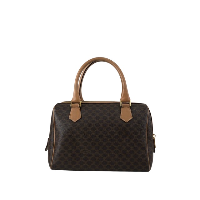 CELINE セリーヌ マカダム ハンドバッグ ブラウン ブラゾン型押し PVCレザー ミニボストン vintage ヴィンテージ オールド tudkhm
