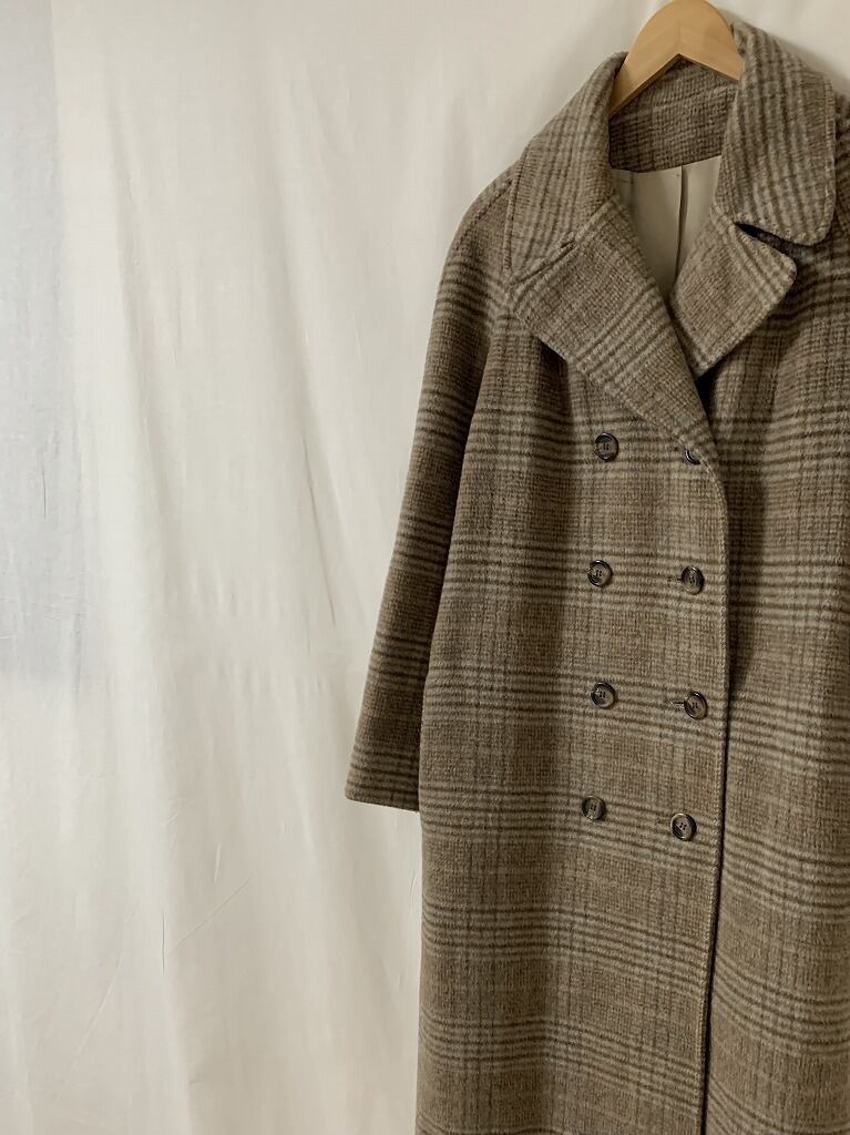 1970's Check Pattern Double Breasted Long Coat