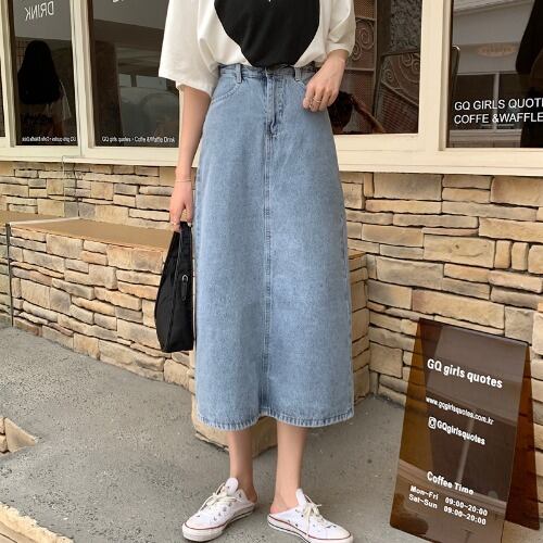 デニムスカート ボトムス デニム レトロ ハイウエスト カジュアル デイリー 着まわし 大人可愛い 韓国ファッション Luluca 韓国 トレンドファッションluluca ルルカ