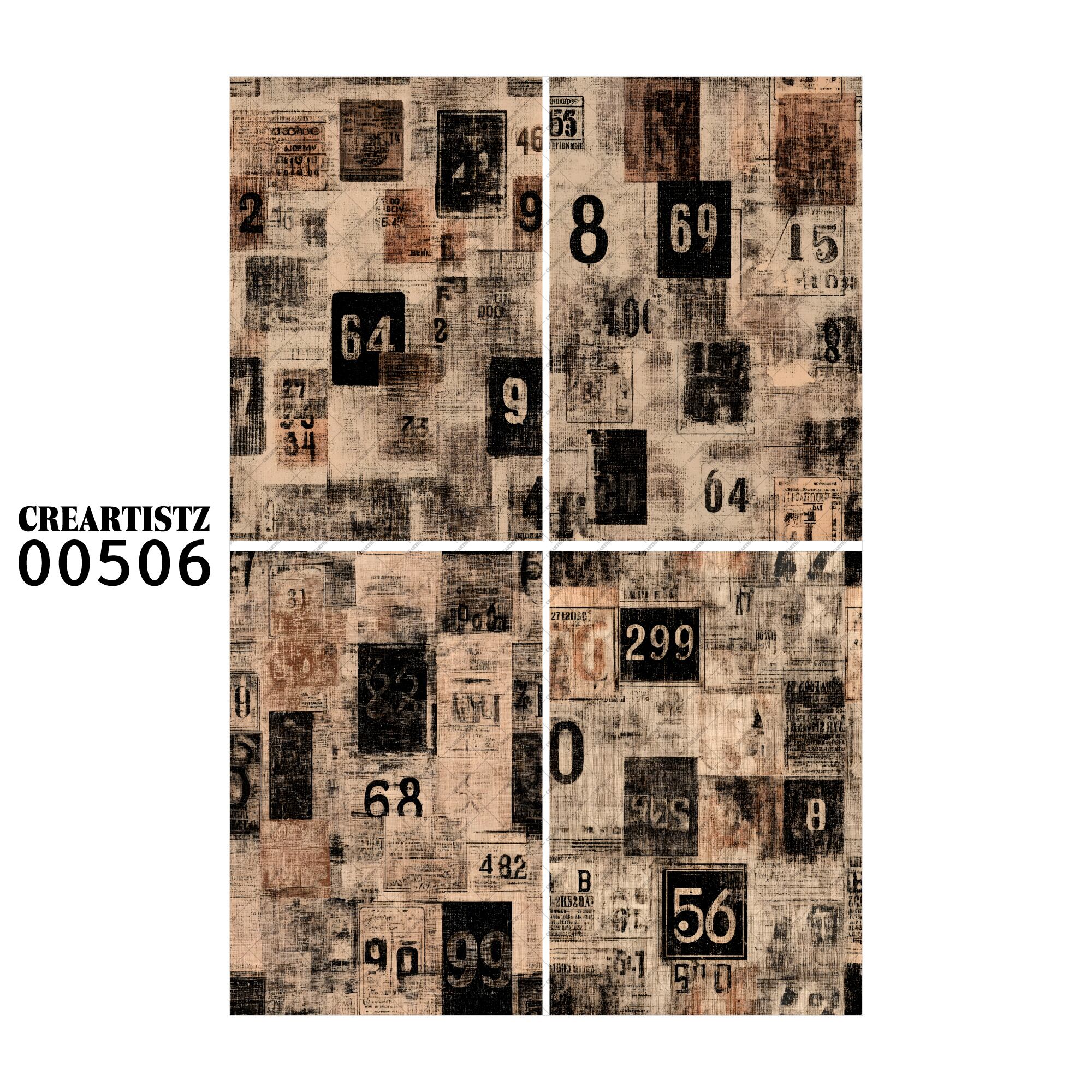 00506 背景 コラージュ素材 オリジナル 12枚セット (4種類×3枚) ペーパー/ステッカー CREARTISTZ