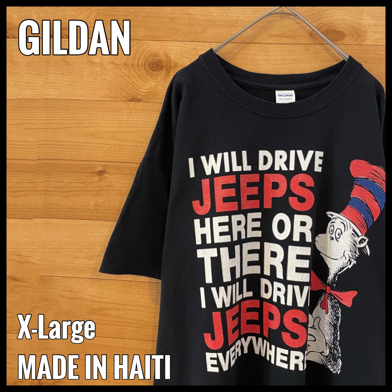 【GILDAN】Cat in the Hat Tシャツ JEEPS ロゴ プリント XL ビッグサイズ US古着