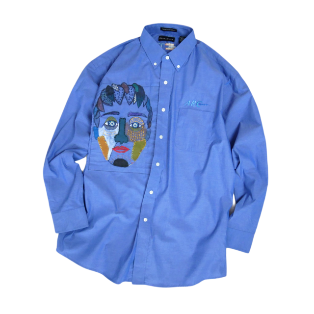 painted & free-stitched art shirt blue L