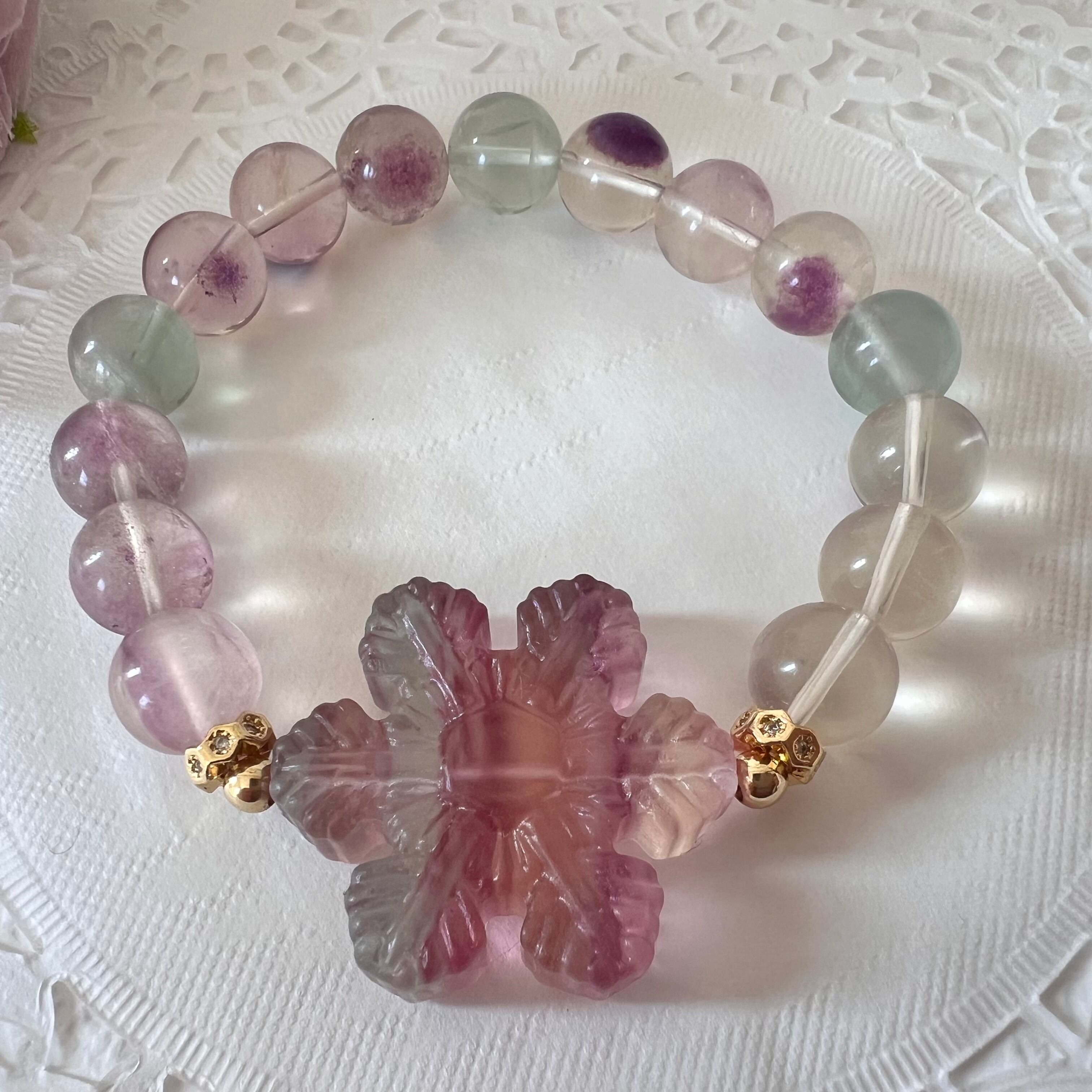 【バイカラーフローライト結晶ブレスレット❄︎.*①】♥送料無料♥天然石 パワーストーン