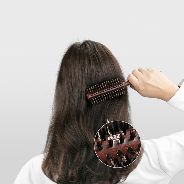 ロールブラシ ブローブラシ 豚毛 カールブラシ メンズ レディース ブロー用ヘアブラシ 天然毛ブラシ 静電気防止 天然木 直紋様 M
