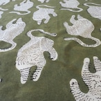 ブロックプリント生地【50cm単位】インド綿 アニマル柄<Tiger> カーキ×生成り #35710-KH1【再入荷】