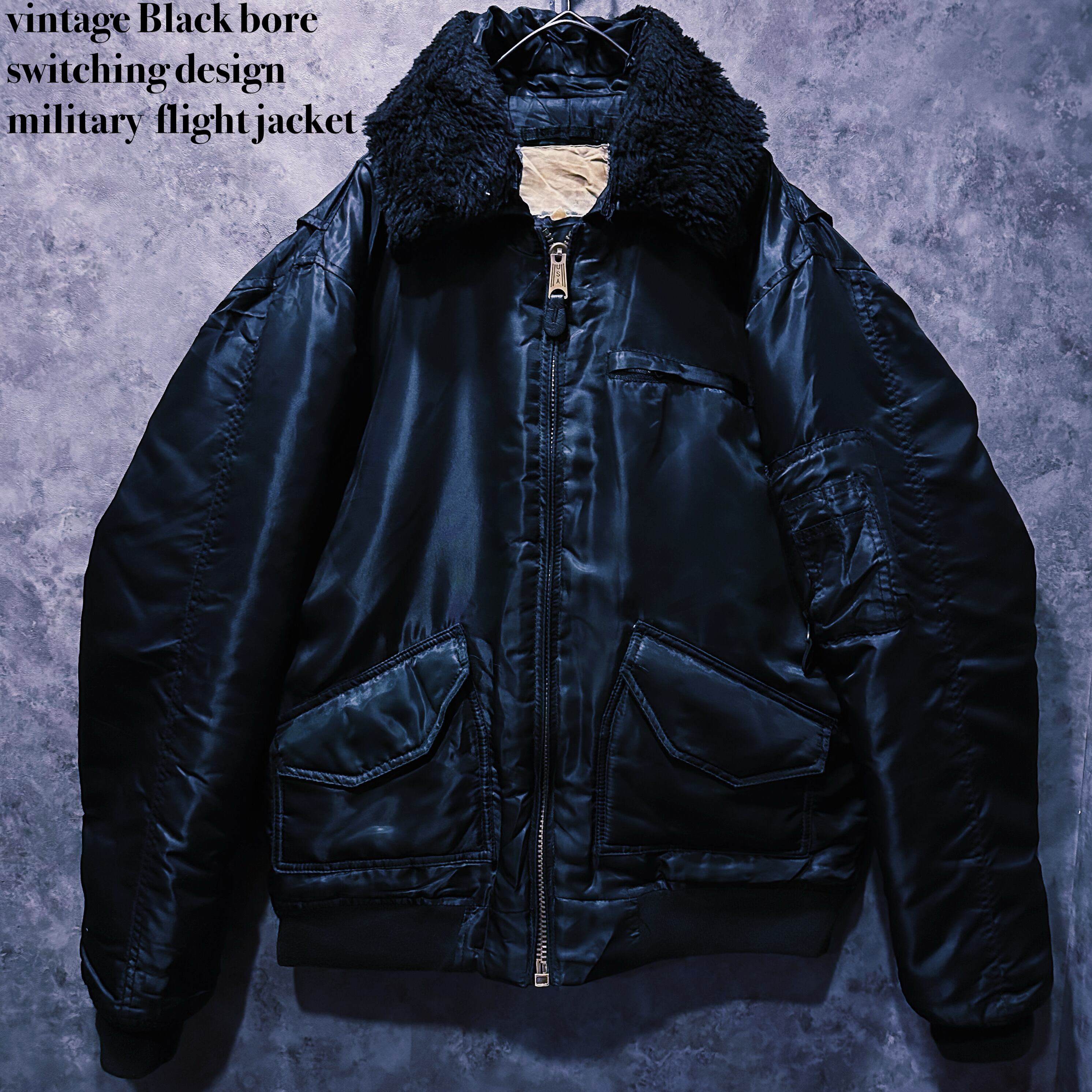 【 doppio】vintage Black bore switching design military flight jacket