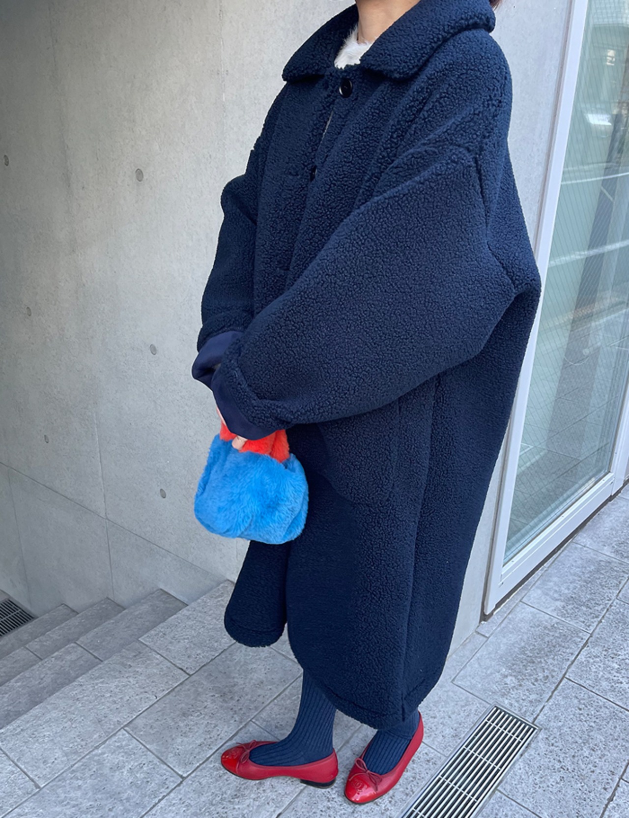 【25aw・再販開始!!】Girlish Boa Long Coat_Navyのみ