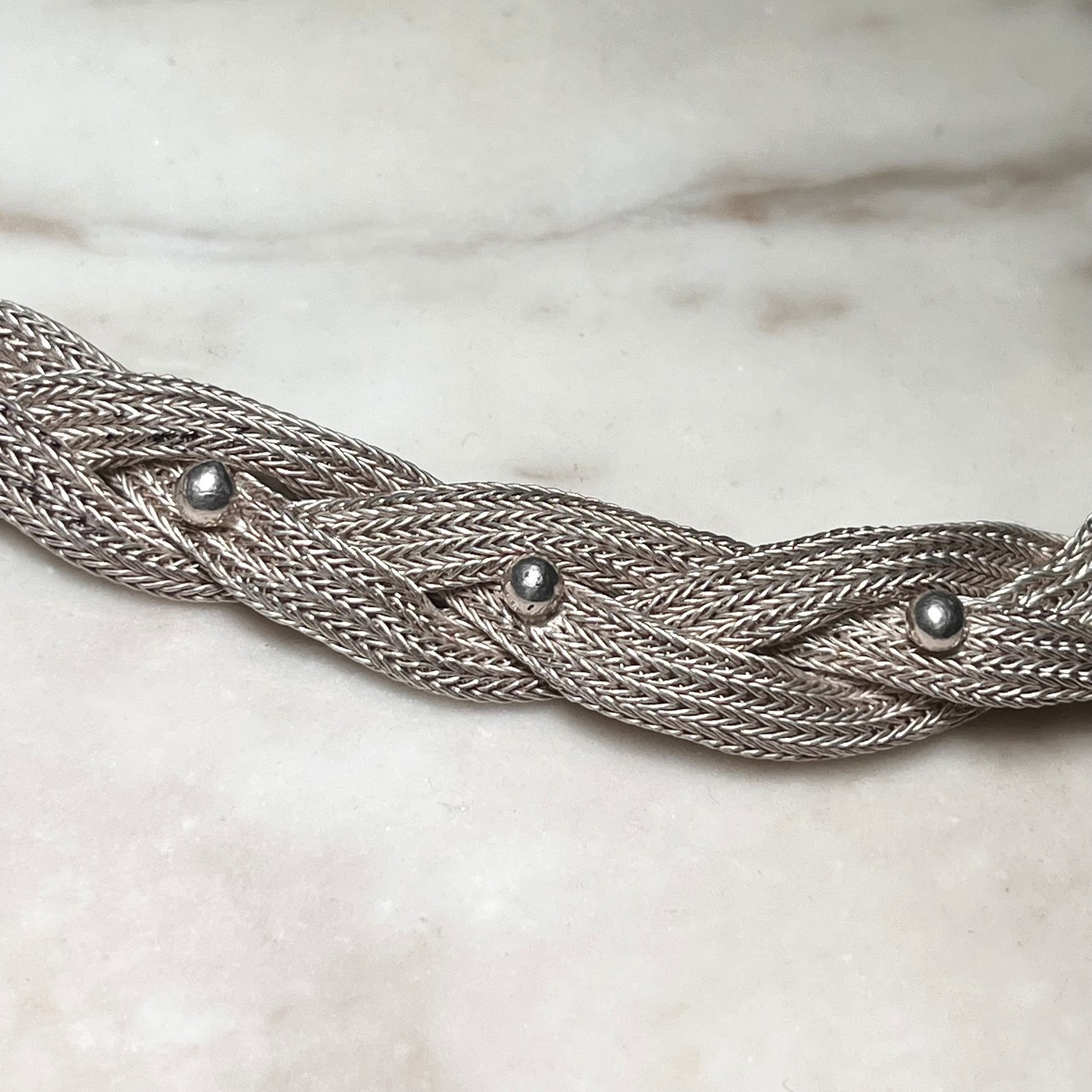 vintage braids & ball chain silver bracelet