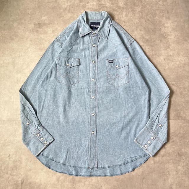 ラングラー デニムシャツ 古着 00s ロゴ 胸ポケット XL 青 17236