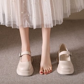 ストラップ  厚底 プレーントゥ シューズ  90015