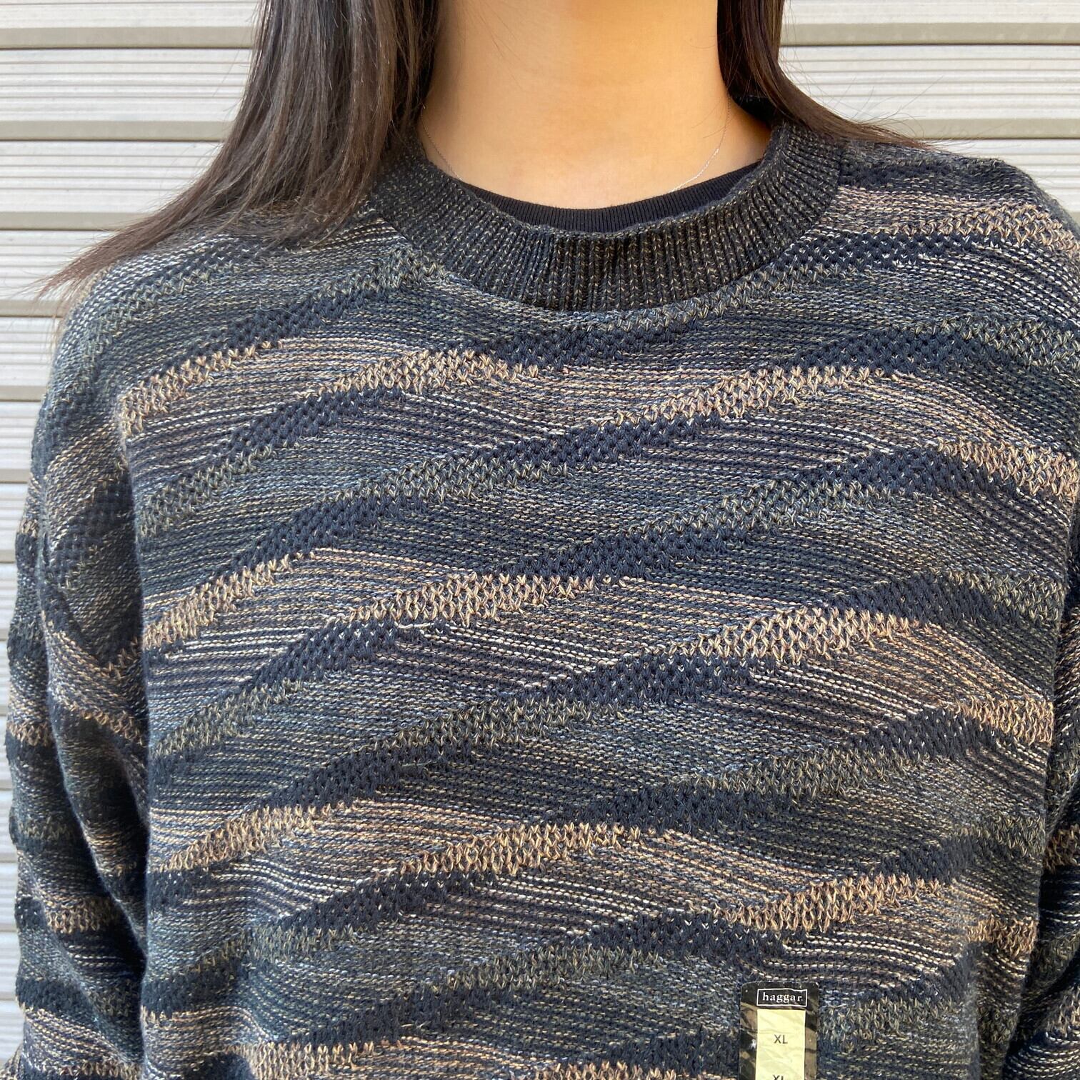 HAGGAR 総柄 アクリル×コットンニットセーター USA製 メンズL /eaa341100