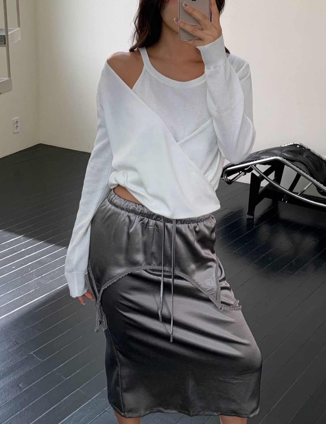 【新作5％OFF・3日間】Layered Satin Skirt_3colors