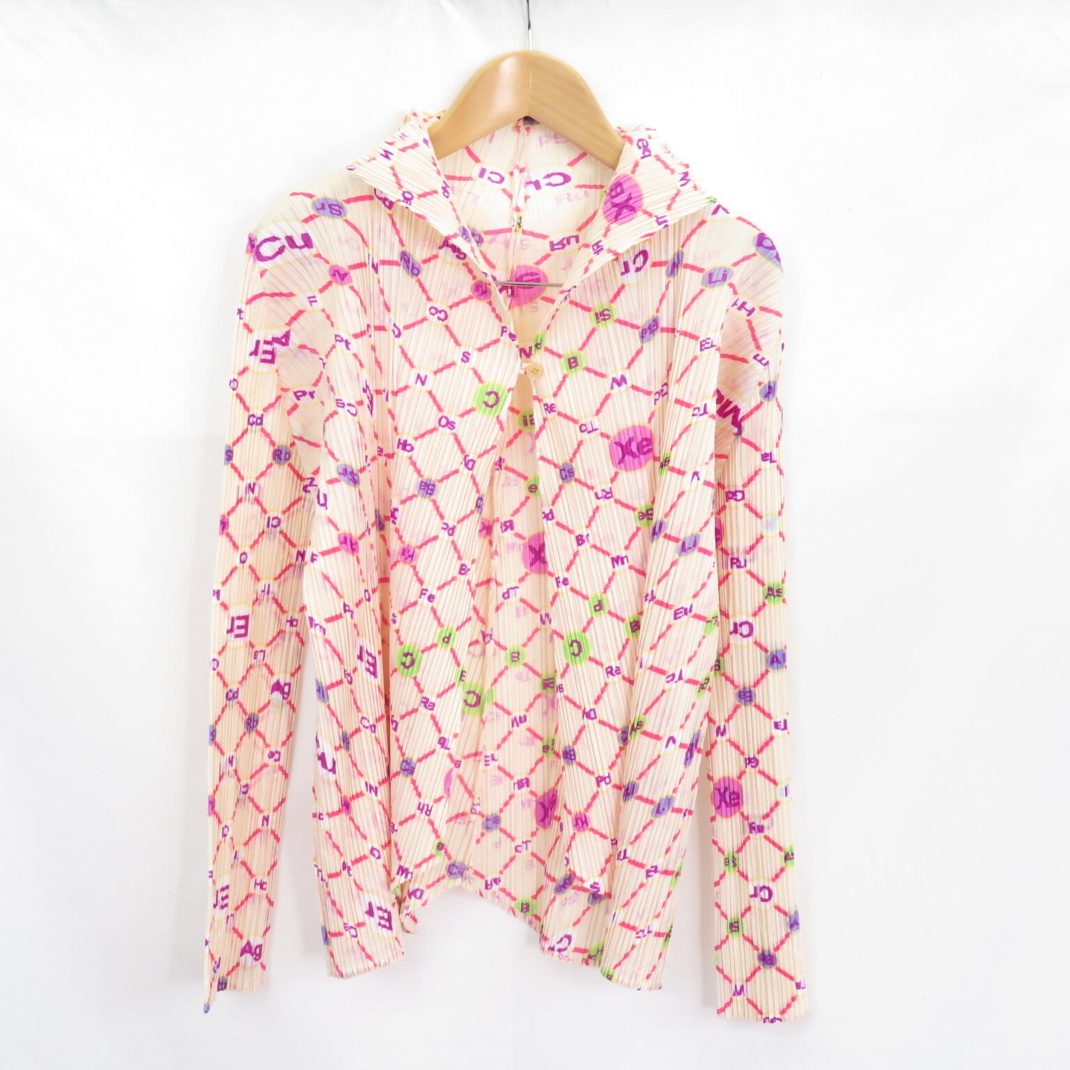 PLEATS PLEASE 総柄 オープンカラー 1ボタン ブラウス シャツ size3