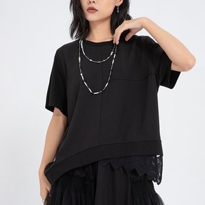 ASYMMETRIC LACE HEM SHORT SLEEVE T-SHIRT M-18202