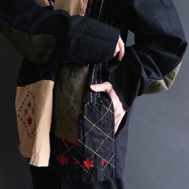flower and leaf embroidery  multi patch shirt jacket