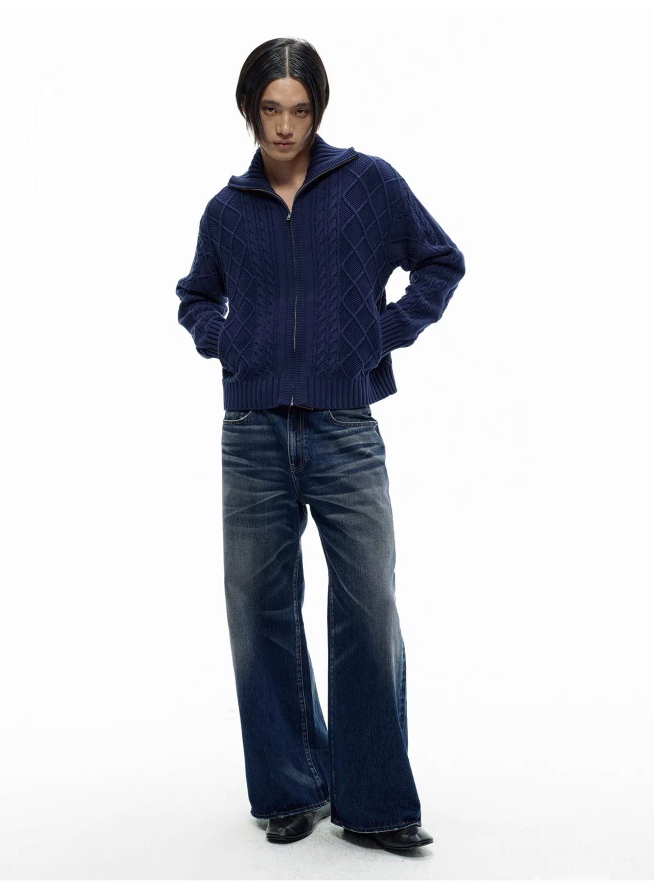 JCAESAR STUDIO Argyle Jacquard Zip Knit