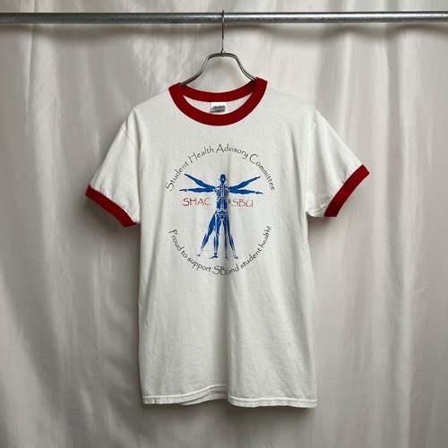 カレッジ系　両面プリント　リンガーTシャツ　M