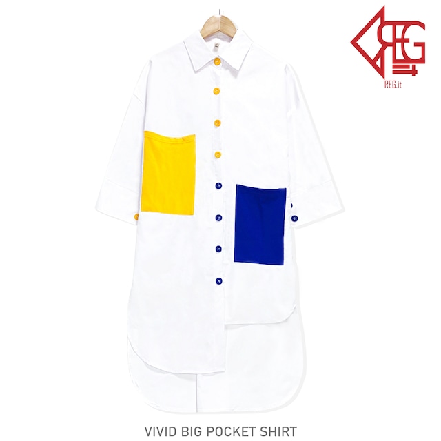 【REGIT】【即納】VIVID BIG POCKET SHIRT 韓国服 ユニセックス シャツ ブラウス トップス ロング オーバーサイズ 個性的 プチプラ 着映え 映える ネット通販 TTB034