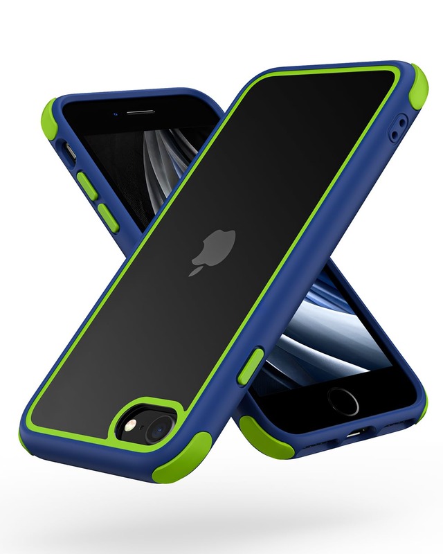 MobNano iPhone SE 第3世代 第2世代 iPhone8 iPhone7 ケース クリア 【米軍MIL規格・撞色デザイン】 耐衝撃 透明 カバー 黄変防止 TPUバンパー + PC背面 衝撃吸収 ワイヤレス充電対応 ストラップホール付き アイフォン SE3 SE2 8 7 用 スマホケース (4.7インチ,ブルー/グリーン)