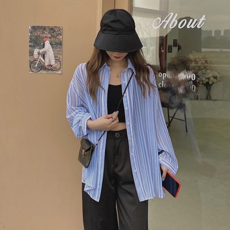 スプリングスタンダードストライプルーズシャツ ロング レトロ 春物 1号婦人23316951729