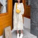 花柄ワンピース レディース ワンピース ミドル丈ワンピース シフォンワンピース Ｖネック ボリューム袖 七分袖 総柄 フラワー カジュアル お出かけ おしゃれ 春夏 ゆったり 体型カバー ルーズ 女性