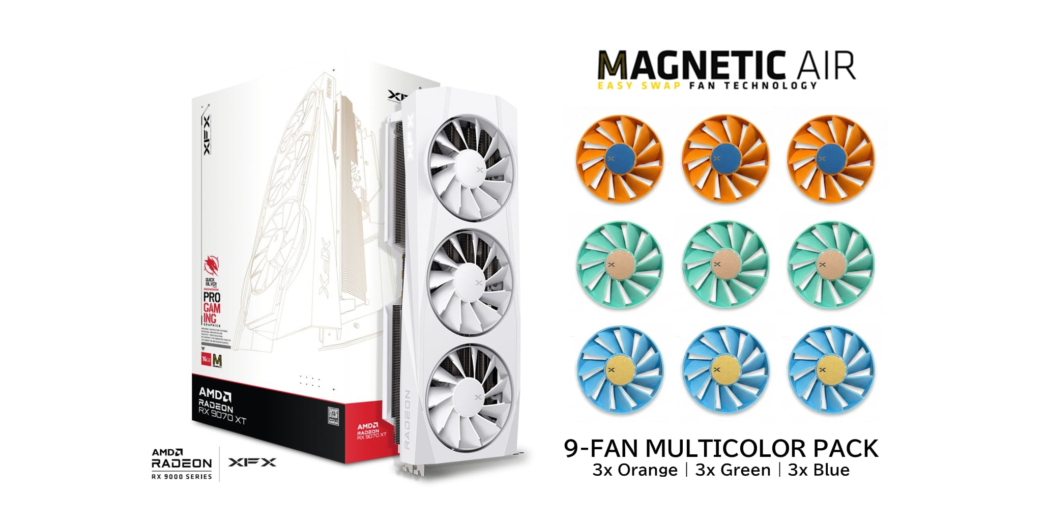 【カラーファン付限定モデル】XFX Quicksilver AMD Radeon™ RX 9070 XT White Magnetic Air Edition